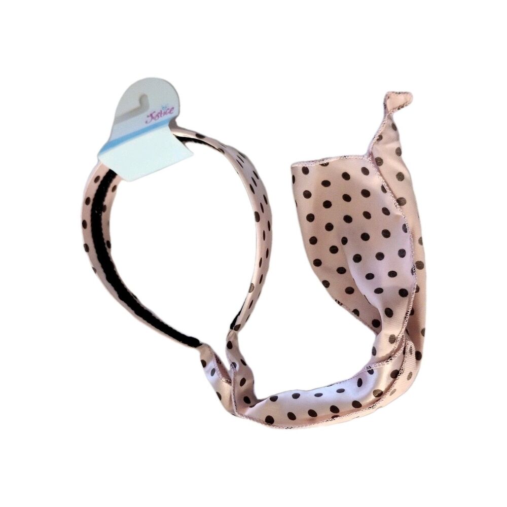 NWT Justice Hard Headband Satin Pink Polka Dot Bandana Fabric Tie Back